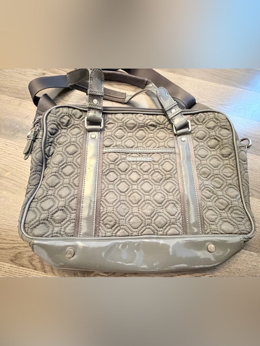 Vera Bradley Gray Quilted Patent-Trim Tote